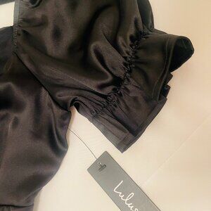 Lulu’s Black Satin Puff-Sleeve Jumpsuit + Bag & Jewelry Bundle – Size M